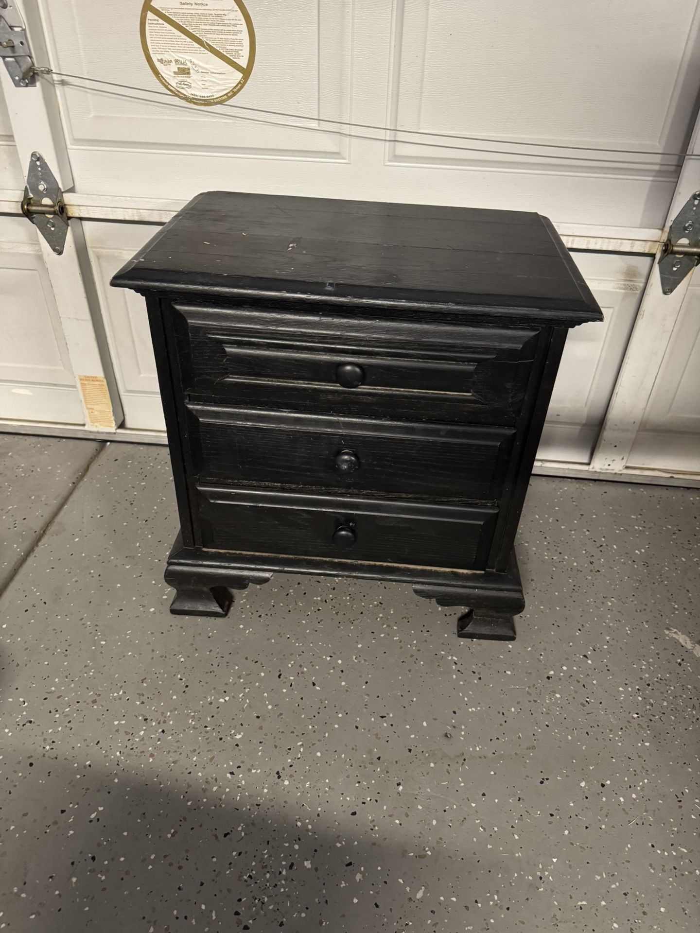 Black Wooden 3-Drawer Nightstand / End Table