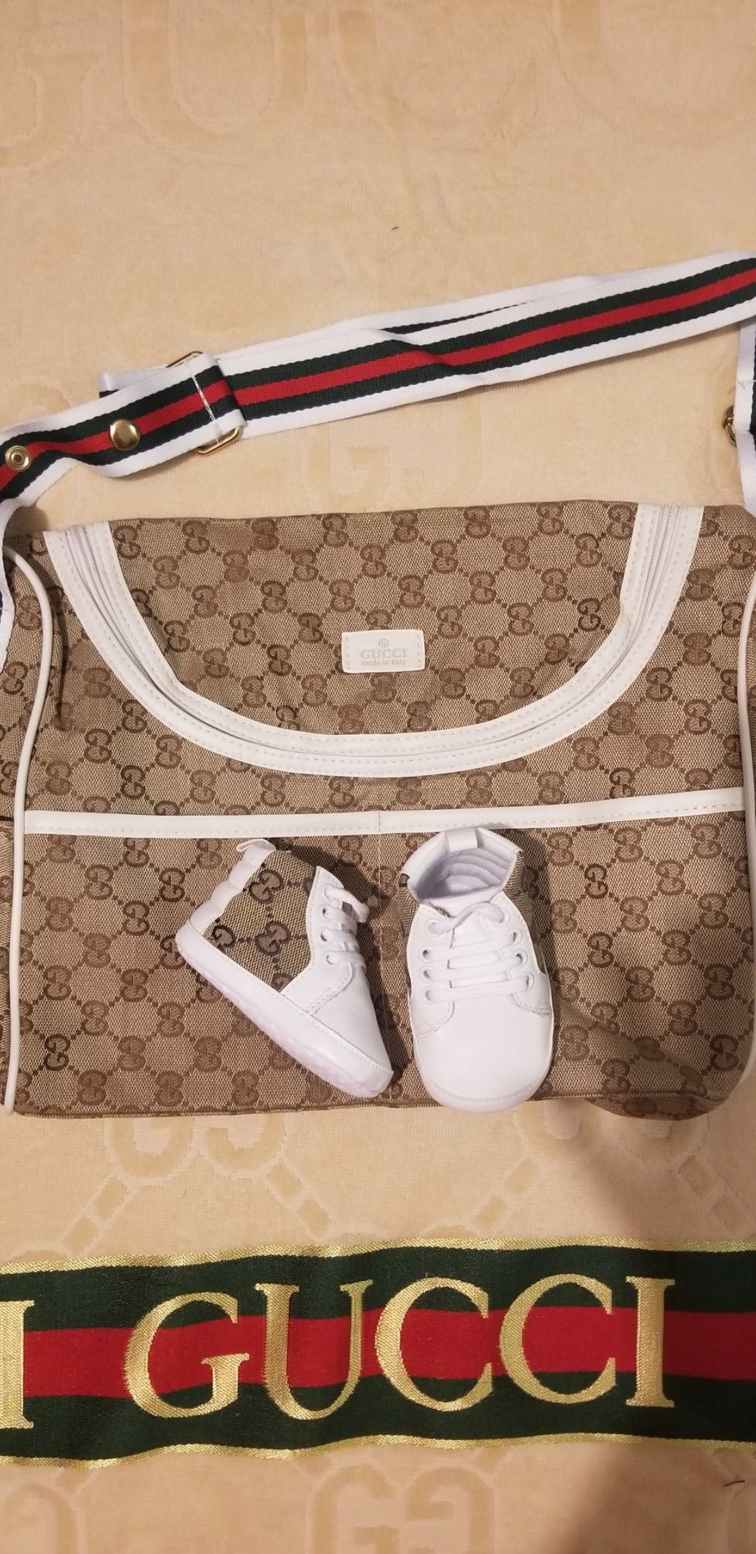 DESIGNER DIAPER BAG/TOTE (Pink,White or Brown trim) Comes with matching baby shoes! MAKE OFFER