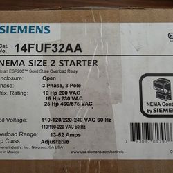 NEW Siemens 14FUF32AA NEMA Size 2 Motor Starter | 3-Phase | ESP200 Overload