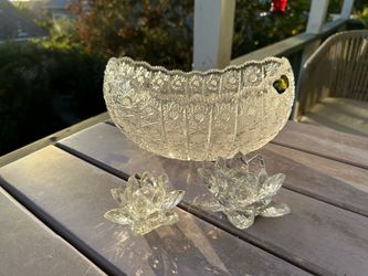 Bohemia Czech Hand-Cut Crystal Bowl Set – Large Bowl, Round Bowl + Lotus Pieces