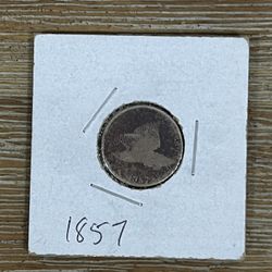 1857 Us Flying Eagle Penny Coin 