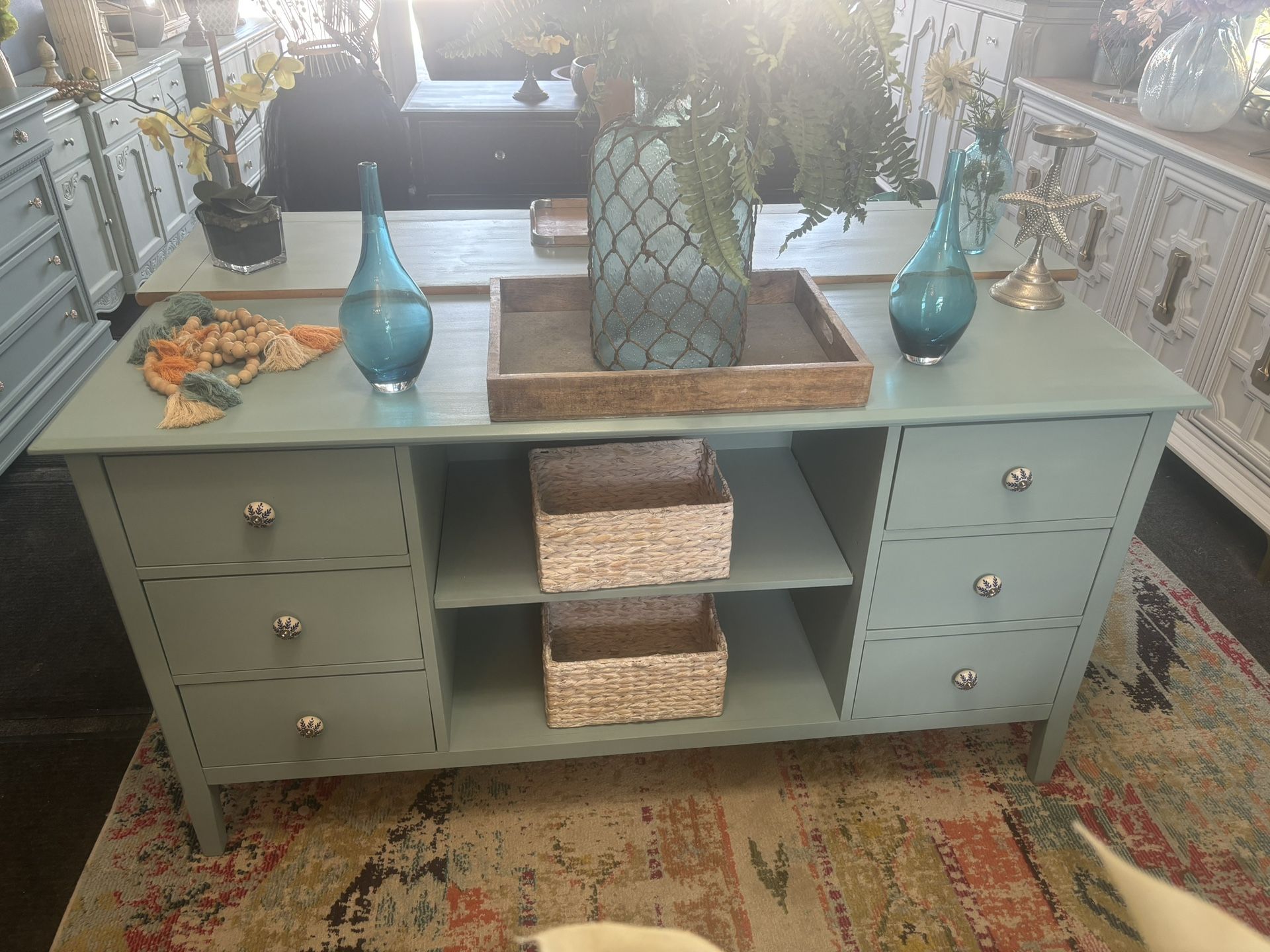 Blue Tv/ Dresser With Decorative Knobs