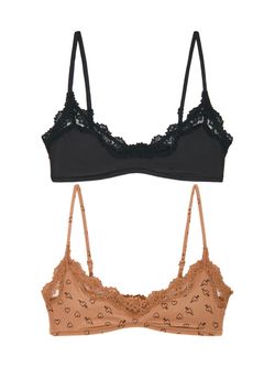 Skims Fits Everybody Lace Scoop Bralette 2-pack in Onyx & Sketched Hearts