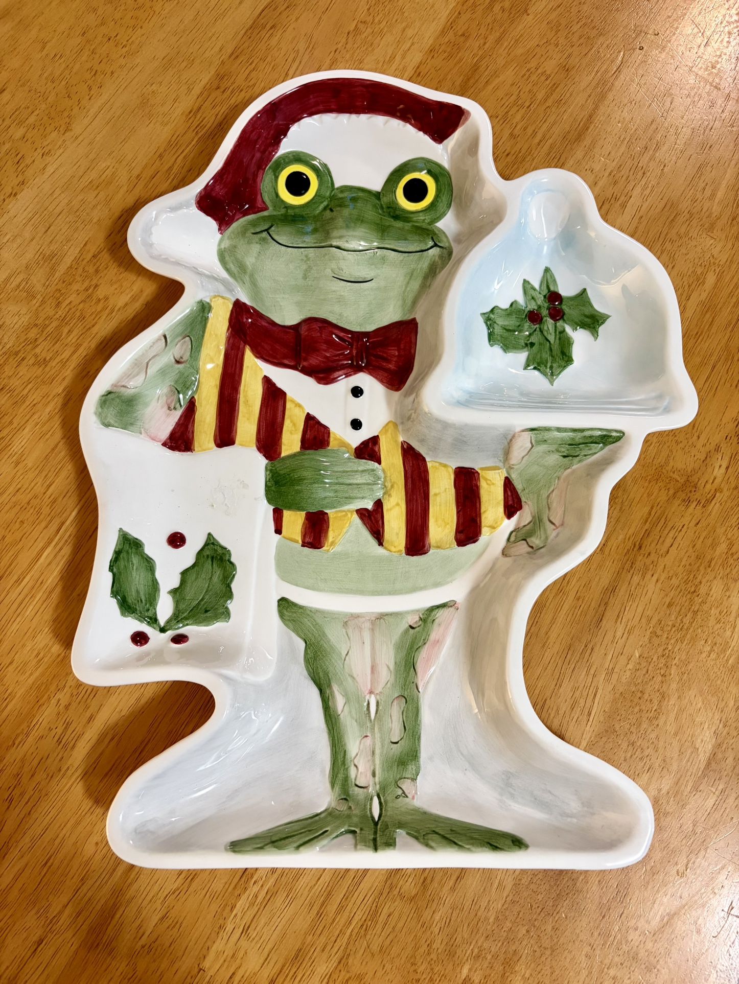Vintage Boston Warehouse Ceramic Bulter Frog Christmas Tray Multicolor