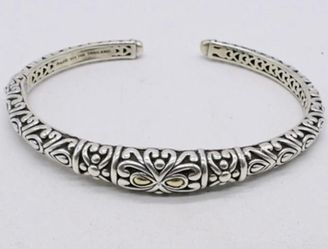 FREE SHIPPING! Angela by John Hardy 14K & Sterling Silver Ornate Openwork Cuff Bracelet 6.25” #794  