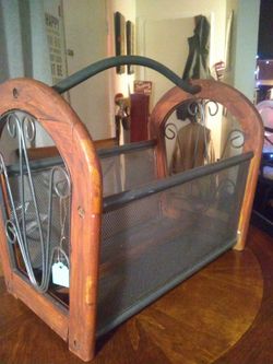 Cherry Wood and Metal Magazine/Newspaper Holder