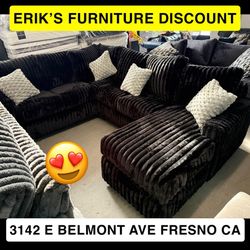 NEW MIDNIGHT BLACK CORDUROY SOFA SETS 