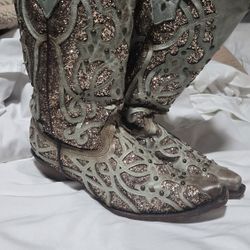 Size 11 Corral Women's Mint Glitter Inlay Western Boot Snip Toe - C3332