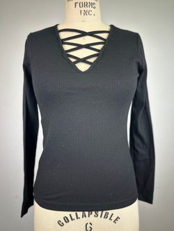 Mossimo Supply Co Ribbed Criss Cross V Neck Long Sleeve Top Small