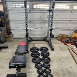 Commercial Grade Power Rack - Olympic Plates - Olympic Barbell - Bench
