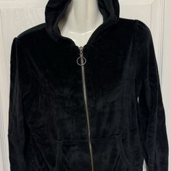 ZARA Basics Women's Black Velour Hoodie Sweatshirt Jacket Full Zip Sz L