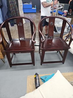 Pair of Chinese Rosewood Horseshoe Armchairs