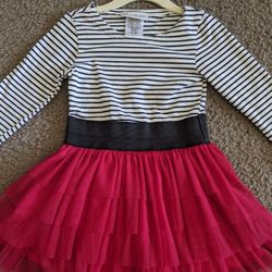 Jona Michelle Christmas Dress | Black & White Striped Bodice & Red Tulle Tutu | Little Toddler Girls 3T