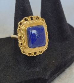 Vintage MCGI Lapis Lazuli 18K Yellow Gold Over Sterling Silver Statement Ring Sz 5.5
