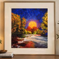 Limited Edition Print **Dan Mayer “Moon Over Sedona” – Colorful Southwest Landscape  •Minus Frame