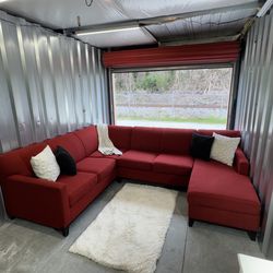 (Delivery) Large Red Sectional Sofa / Couch with Chaise
