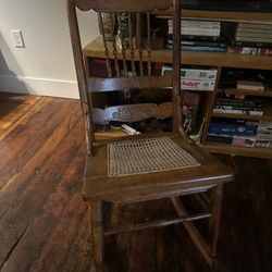 Hand Carved Solid Wood And Rattan Rocking Chair