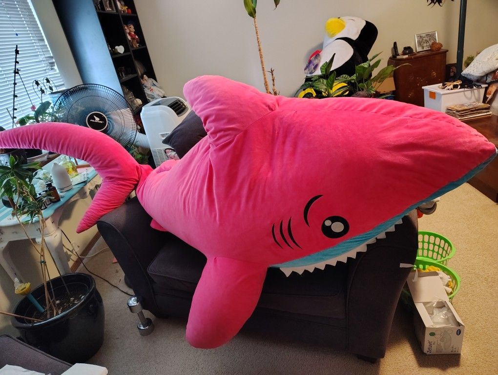 4ft Penguin, 6ft Shark Stuffed Animals.