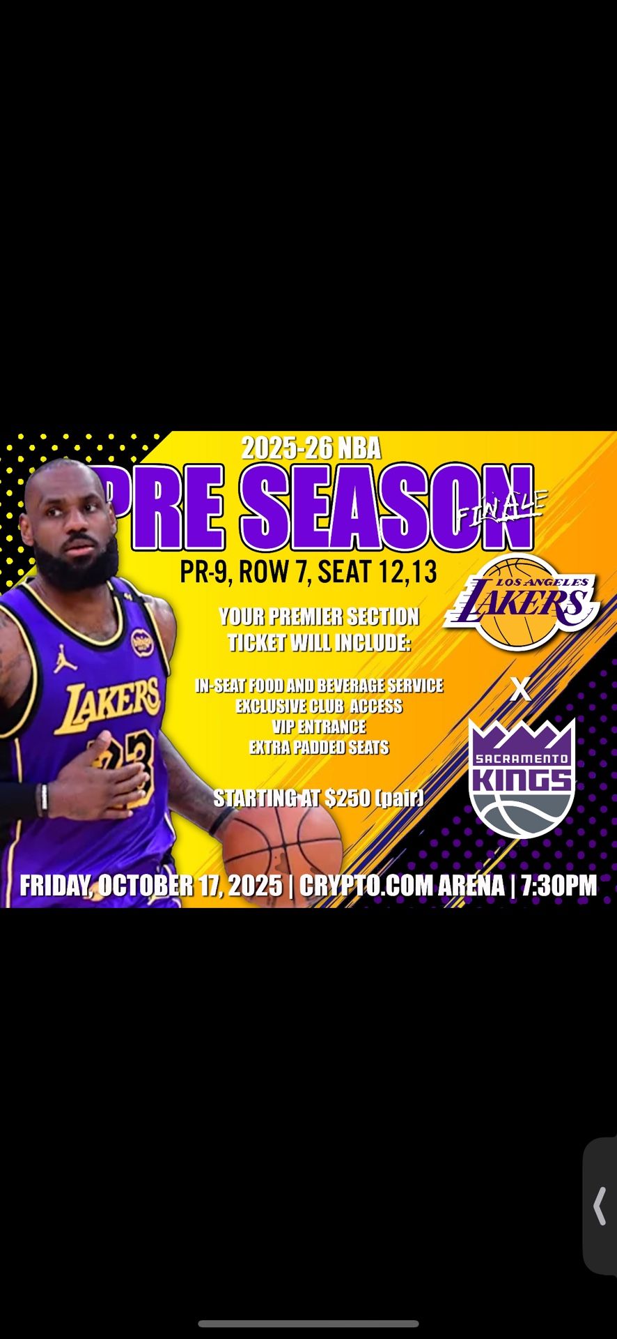 Lakers VS King VIP Tickets