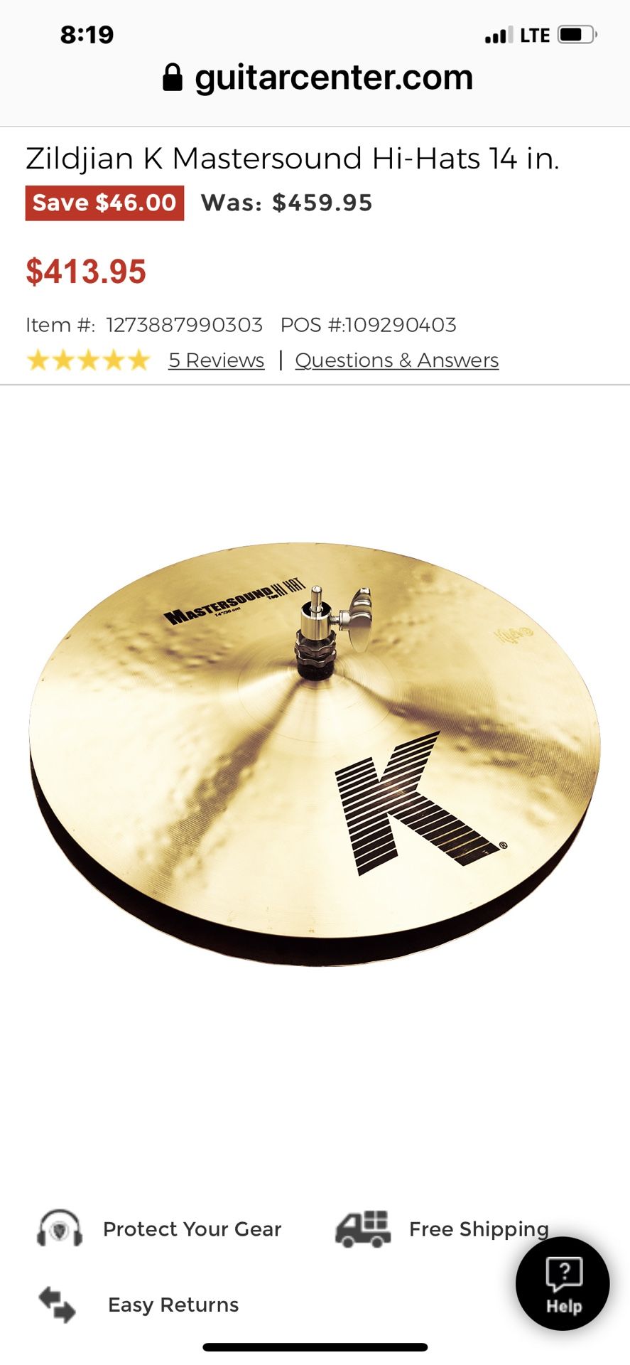 Zildjan 14 inch K Mastersound Hi Hat