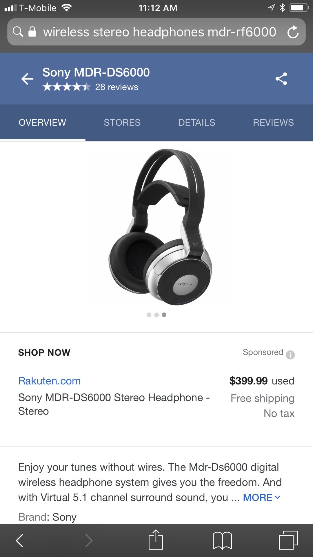 For TV Sony wireless stereo headphones 🎧 MDR Ds6000