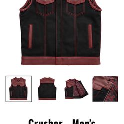 First MFG Crusher - Men's Leather/Canvas Motorcycle Vest - Limited Edition