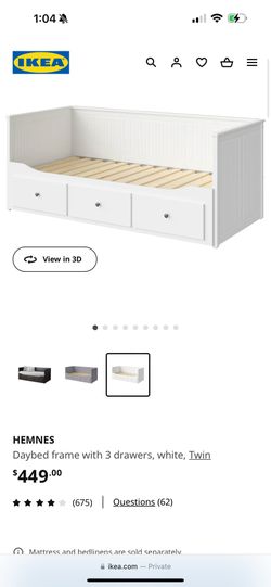 HEMNES Daybed frame with 3 drawers, white, Twin