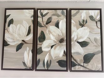 Large 3-Piece Wooden Wall Art – Floral Canvas Decor