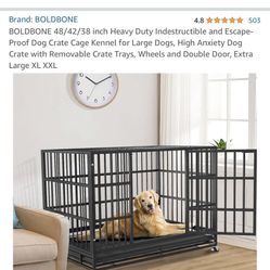 BOLDBONE Heavy Duty Indestructible and Escape-Proof Dog Crate Cage Kennel for Large Dogs, High Anxiety Dog Crate with Removable Crate Tr