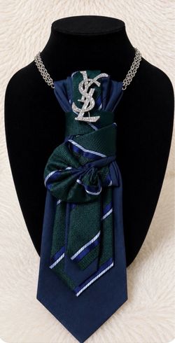 Handmade Navy & Green Necktie Statement Necklace
