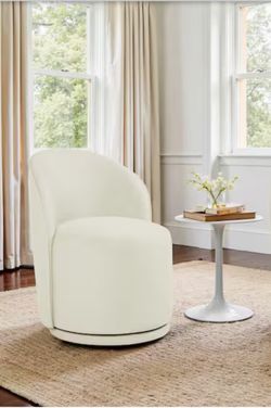 Beige Linen Swivel Accent Barrel Chair (Set of 1)