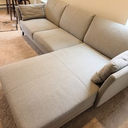 Modern Beige Sectional Sofa with Chaise – Great Condition