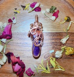 Genuine Crystals- High Grade- Amethyst & Carnelian- Wire Wrapped Copper Pendant