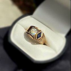 Jewelry 14k solid yellow gold diamond sapphire 1.05CTW ring size 9.00