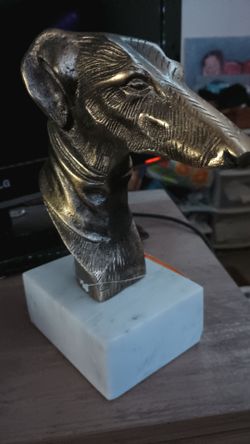 Greyhound whippit dog head statue