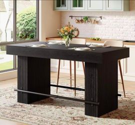 SL0160 62.2-Inch Dining Table for 4-6, Counter Height Dining Room Table with Footrest, High Top Kitchen Bar Table for Living Room, Kitchen, Pub, Black