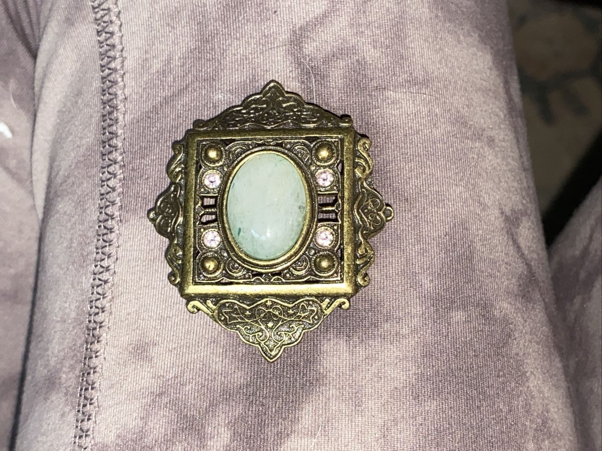 Vintage Brooch W/ Precious Gem As Center