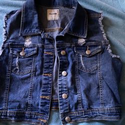 Like New Blue Distressed Denim Vest
