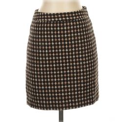 Ann Taylor LOFT Petite 00 Brown Houndstooth Pleat Skirt