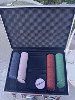 Poker Chips In Metal Chest Holder 