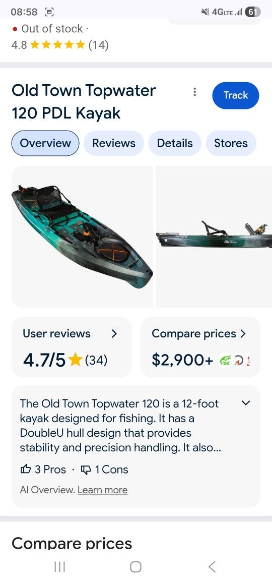 Oldtown Topwater 120 Pedal Kayak