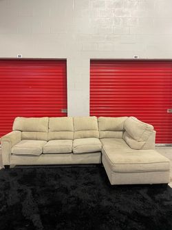 Beige Fabric Sectional Sofa with Chaise