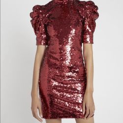 NWT Alice + Olivia Brenna Sequin Puff Sleeve Dress 10.
