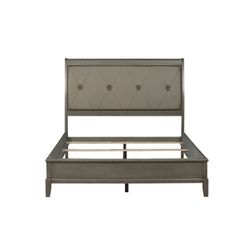 Brand New Gray Faux Leather Padded Queen Bedframe