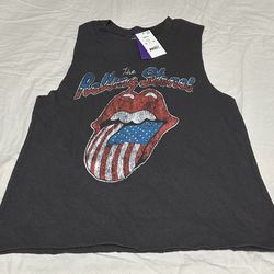 The Rolling Stones Women's American Flag Graphic Cropped Tank Top - Small - NWT