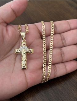 Cross With Baguette Style Stone 20 Inch Mariner Necklace