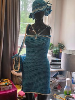 Hand made crochet dress with bag