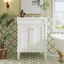 Assembled New Solid Wood Frame 24" Bathroom Vanity with Sink Powder Room Small Bathroom Vanity