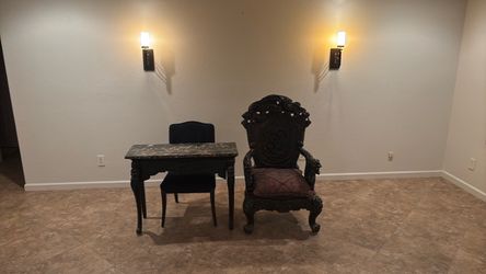 Ornate Carved Throne Chair with Cushion