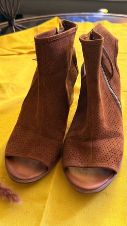 Brown Suede Peep-Toe Ankle Booties